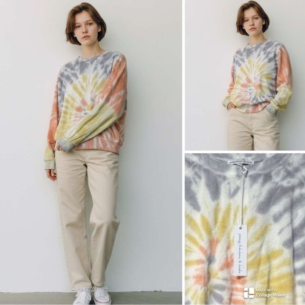 Young Fabulous and Broke NWT Tie-Dye Sweatshirt in Gray, Orange, and Yellow